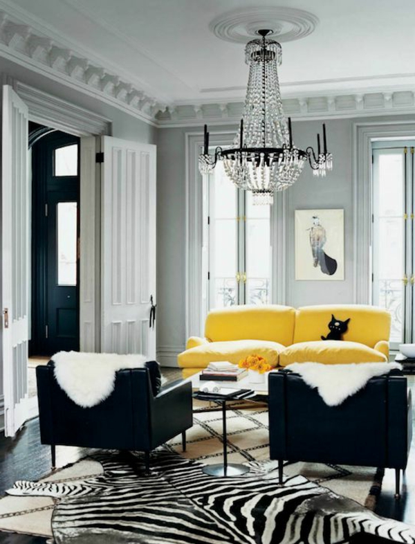 zimmer-einrichtungsideen-gelbe-couch-im-ultramodernen-wohnzimmmer