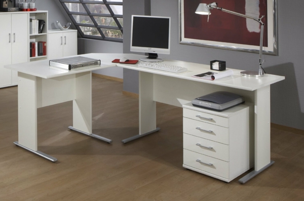 Wohnideen-für-das-Interior-Design-Schreibtisch-Weiss-für-die-Ecke