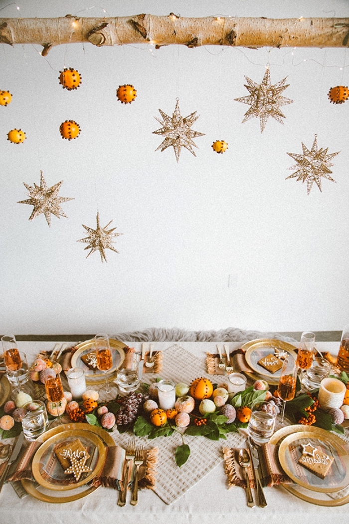 ausgefallene weihnachtsdeko selber machen, weihanchtsliche esstischdeko in orange und beige