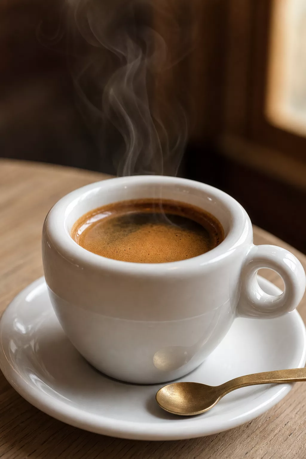 Dickwandige weiße Porzellan-Espressotasse mit cremefarbener Crema