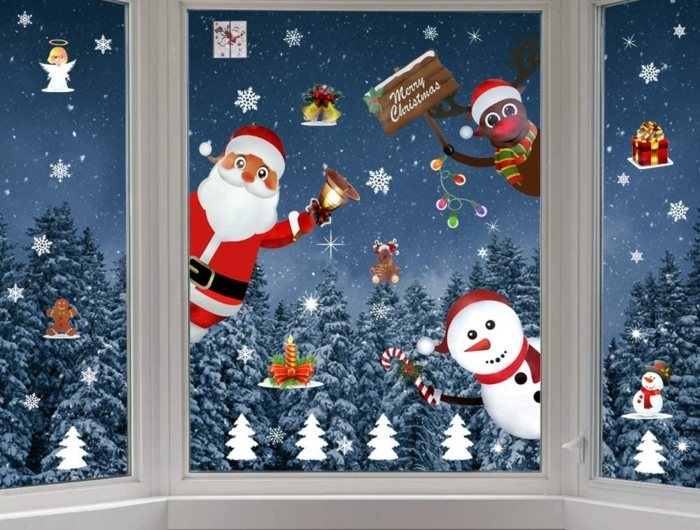 fensterbilder weihnachten basteln auf dem fenster zeichnen schneemann santa klaus hirsch malen