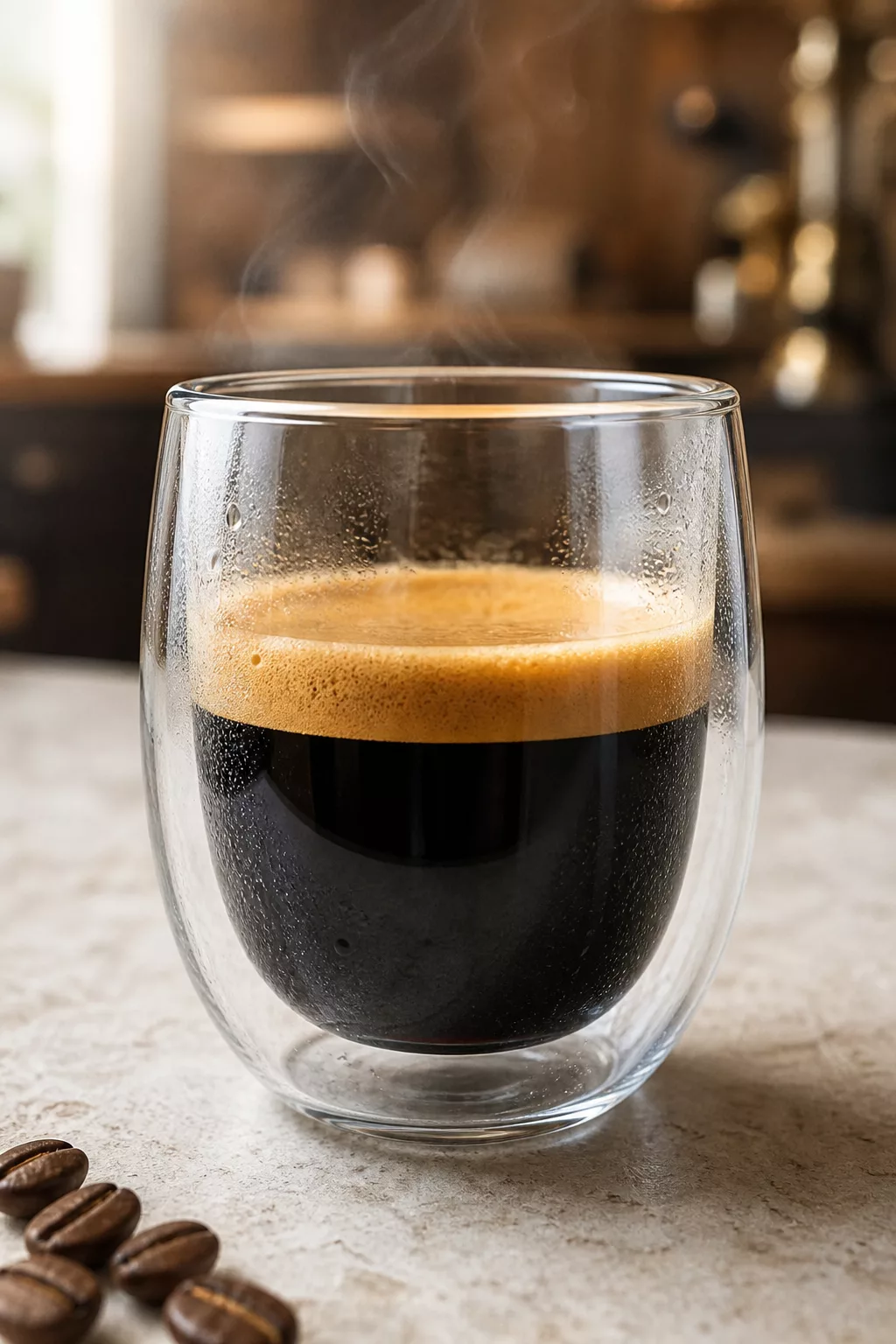 Doppelwandige Glas-Espressotasse zeigt Crema und Farbschichten