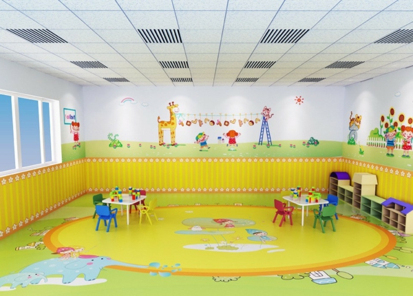 kindergarten-interieur-gelber-teppich