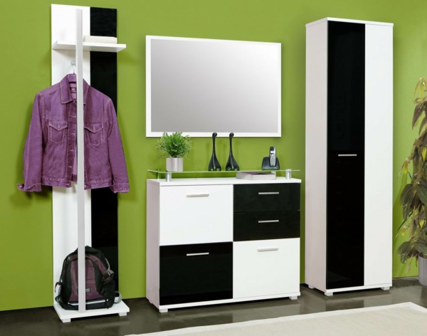 Dielenmöbel moderne-Wohnideen-für-das-Interior-Design-Flurmöbel-in-Weiß-und-Schwarz