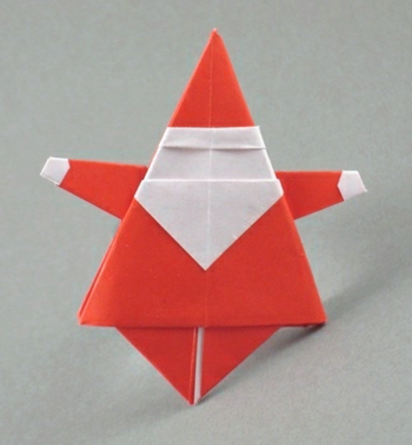origami-zu-weihnachten-cooler-weihnachtsmann - hintergrund in grauer farbe