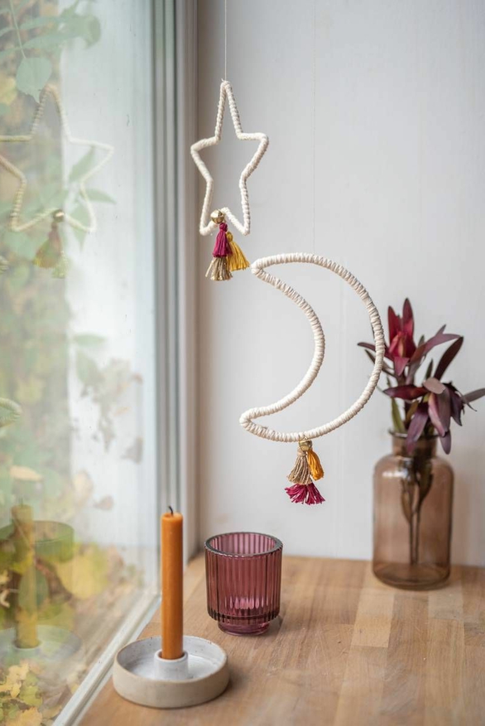 weihnachten fenster deko selber machen boho weihnachtsdeko makramee sterne und mond