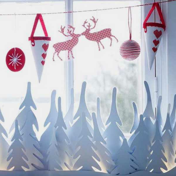 weihnachtsdeko-ideen-tannenbäume-und-damhirsche-aus-papier