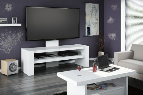 Fernsehschrank-aus-Holz-effektvolles-Design-Einrichtungsideen-für-das-Wohnzimmer-Weiß