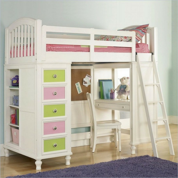Hochbetten-mit-super-schönem-Design-Kinderzimmergestaltung-in-weißer-Farbe