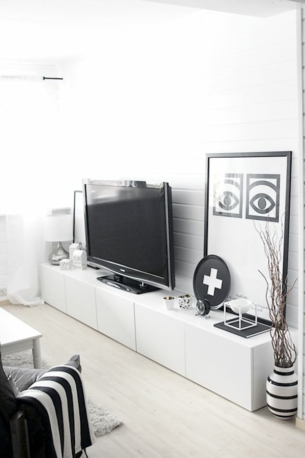 Interior-Design-Fernsehmöbel-Weiß-mit-coolem-Design-für-ein-modernes-Wohnzimmer