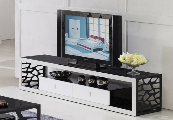 Interior-Design-Fernsehmöbel-mit-coolem-Design-für-ein-modernes-Wohnzimmer-TV-Schrank-Weiß-Schwarz