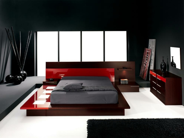 Design-Ideen-Schlafzimmer-einrichten-Schwarz-Rot-Weiß
