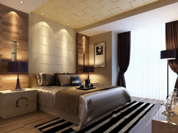 Modernes-Schlafzimmer-gestalten-schöner-Teppich-und-coole-Beleuchtung