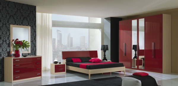 rotes-Möbelset-für-das-Schlafzimmer