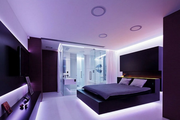  schlafzimmer in lila farbe - mit led leuchten