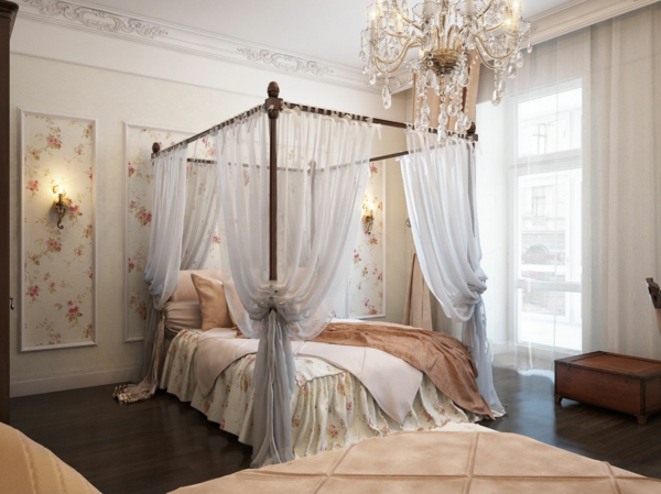 romantisches-schlafzimmer-design-herrlicher-kronleuchter-über-dem-bett-mit-durchsichtigen-gardinen