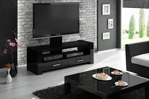 schwarzer-Fernsehschrank-aus-Holz-effektvolles-Design-Einrichtungsideen-für-das-Wohnzimmer