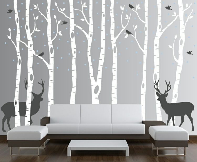 wald-dekoration-weiß-hirsch-grau-edel-schick-modern-vögel-wohnzimmer-besonders