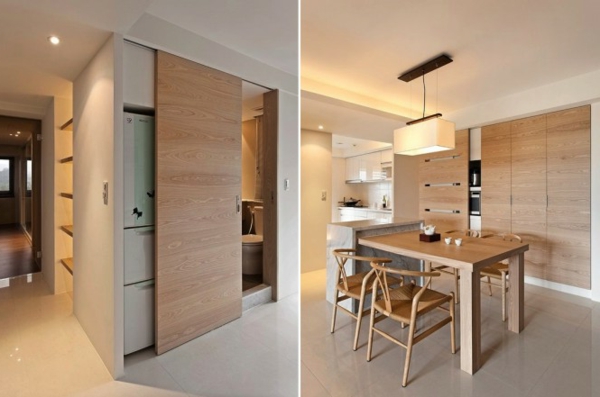 interior-design-ideen-retro-holztüren-schiebetüren-in-der-küche