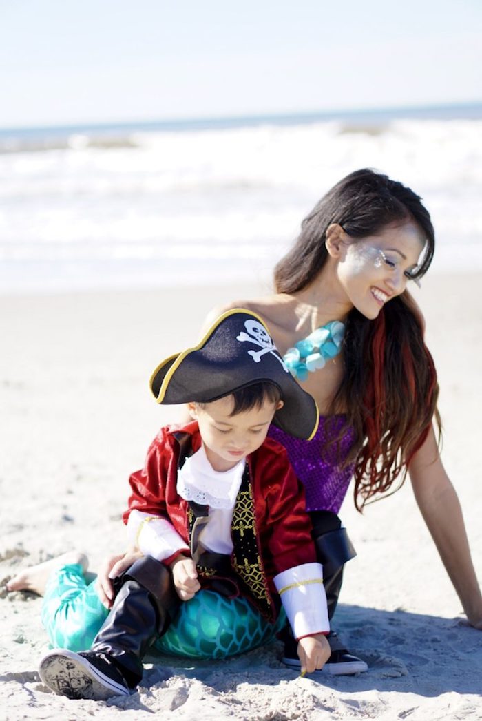 Halloween Kostüme für Mama und Kind, Piratenkostüm und Meerjungfrau Kostüm 