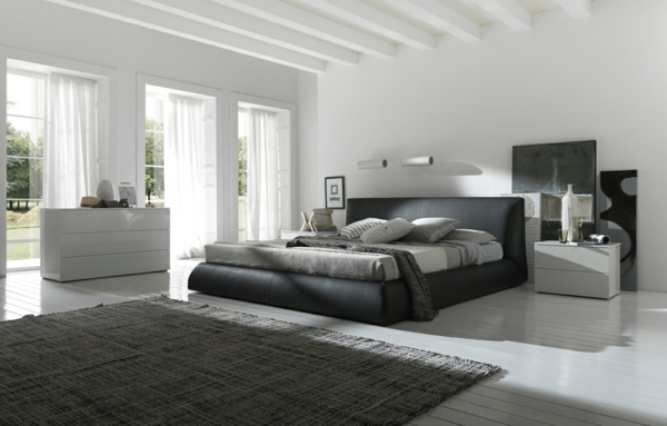 Interior-Design-ein-stilvolles-Schlafzimmer-gestalten-schöne-Beispiele-Weiß-Grau