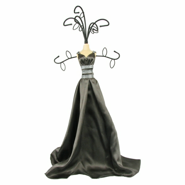 Schmuckständer-Schmuck-Frau-Figurine-schwarze-Robe-Gürtel-Haken