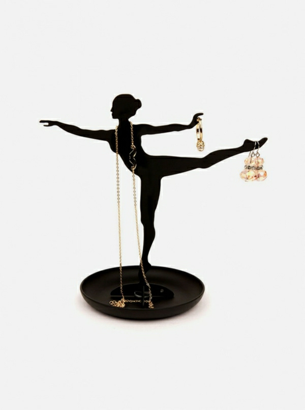 Schmuckständer-schwarz-Ballerina-Tänzerin-Sockel-Ring-Ohrringe-Kristalle-Halskette