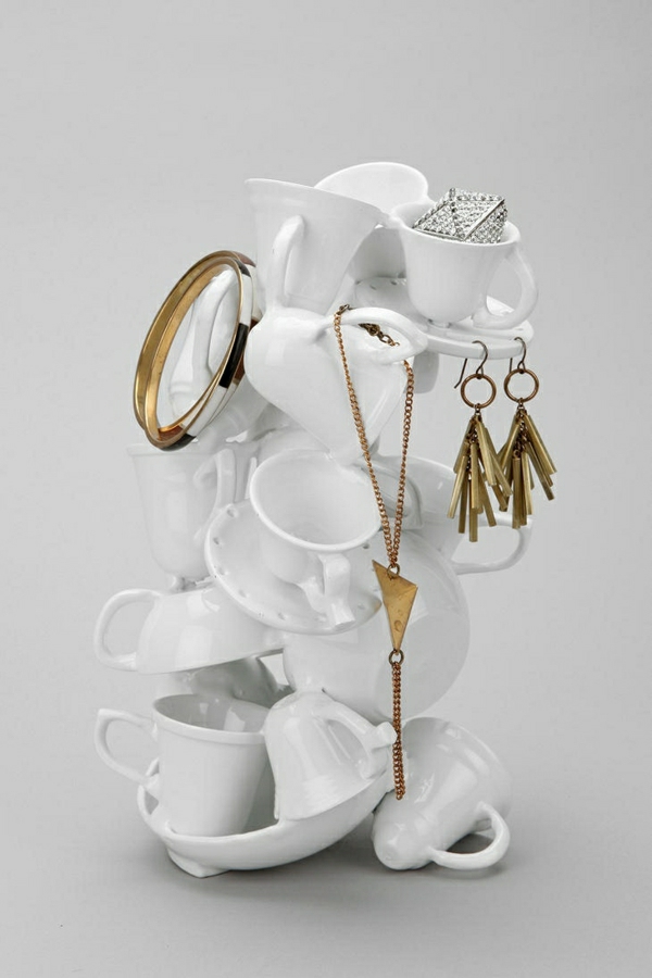 Ständer-Kaffeetassen-Halskette-Ohrringe-Ringe-Silber-Gold
