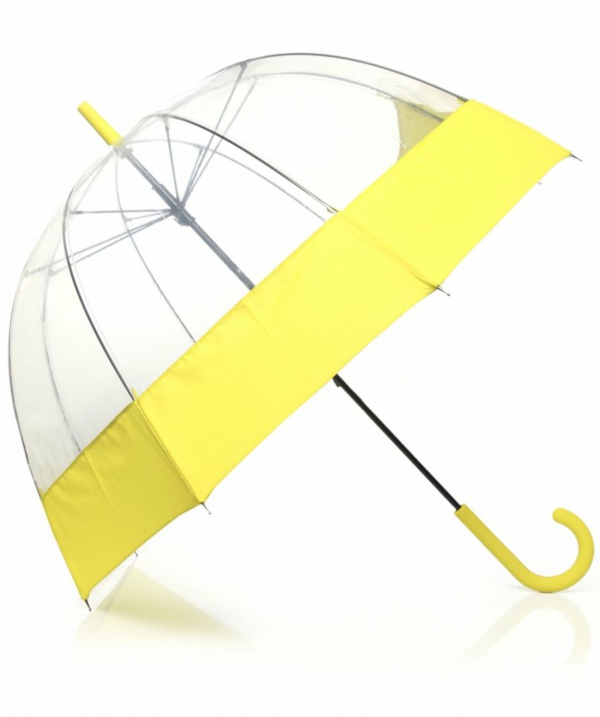 durchsichtiger Regenschirm mit gelben Akzenten