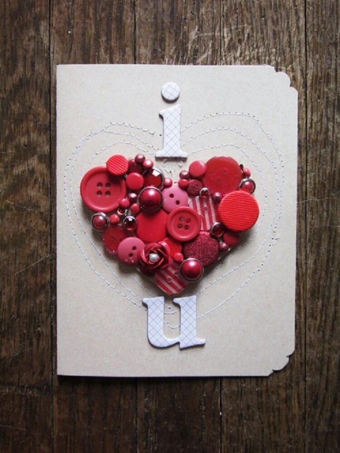 geschenkkarte bastelb ausgefallene geburtstagskarte selber basteln valentinstag karte selber machen ich liebe dich rote knöpfen