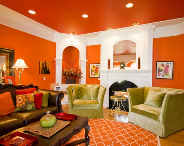 orange-wohnzimmer-design-coole-deckenleuchten