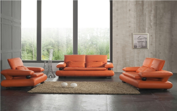 orange-wohnzimmer-design-moderne-möbelstücke
