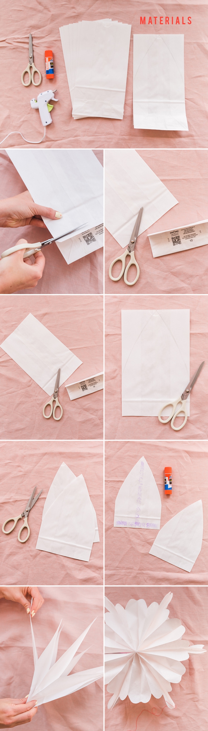 pink deko, basteln mit papier, hängende dekroationen, schritt für schritt anleitung