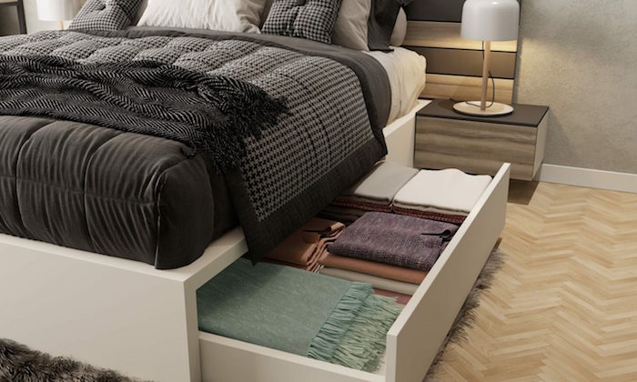 Kleines Schlafzimmer einrichten Ideen, Bett mit integriertem Schrank 