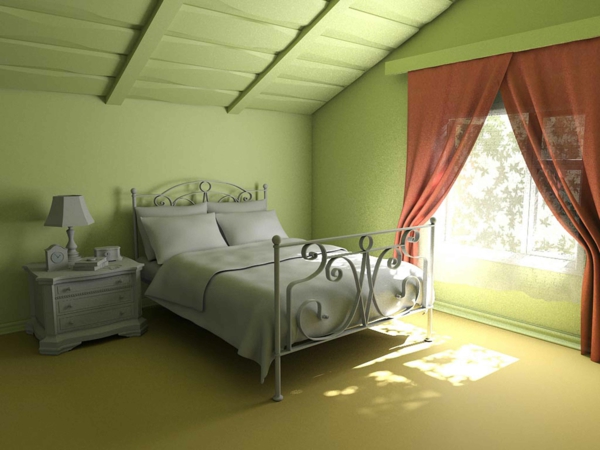 schlafzimmer-mit-dachschräge-grüne-wandgestaltung