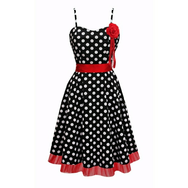 Polka-Dots-Kleid-rote-Rose-Gürtel