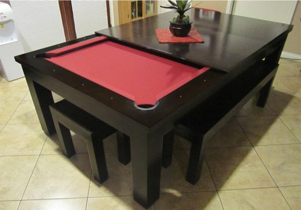 Spieltisch-Esstisch-kombiniert-rote-Spielfläche-Hocker-Blumentopf