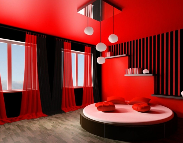 schlafzimmer-gestalten-schlafzimmer-einrichten-einrichtugsideen-schlafzimmer-moderne-wandgestaltung Rote Wand