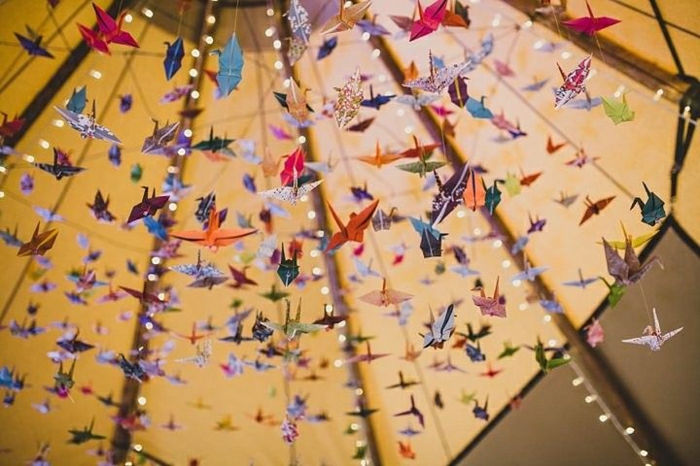 Garten-Hochzeit-Tausend-Origami-Kraniche-hängende-Dekoration
