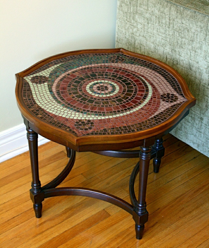 Kaffee-Tisch-Holz-Spirale-Mosaik-Dekoration