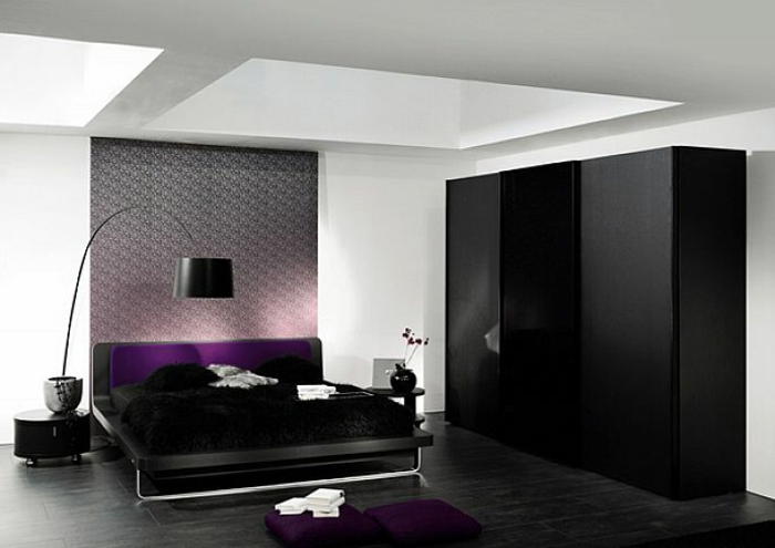 deckenbeleuchtung-für-schlafzimmer-schwarze-schränke