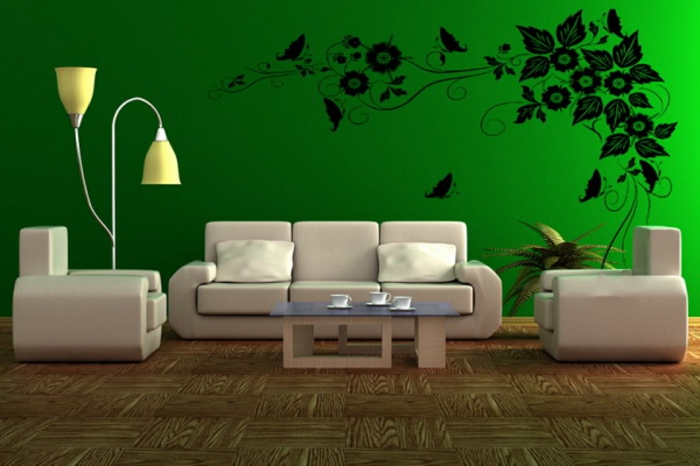 grüne-wandfarbe-dekorative-formen-an-der-wand-im-wohnzimmer