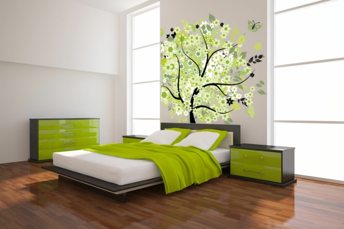 grüne-wandfarbe-kreative-wandgestaltung-im-schlafzimmer