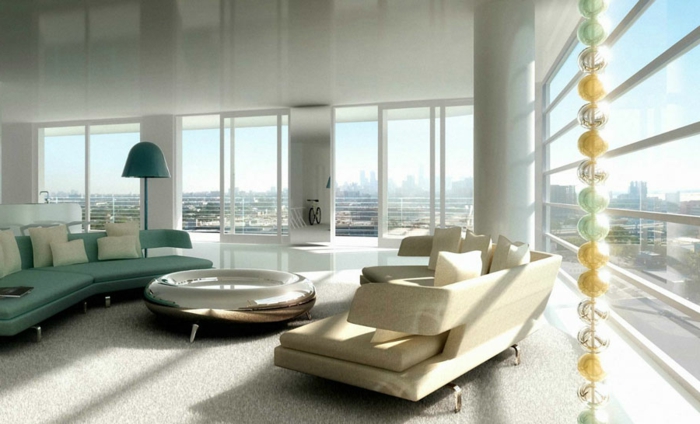 luxus-wohnzimmer-attraktive-weiße-gestaltung-gläserne-wände