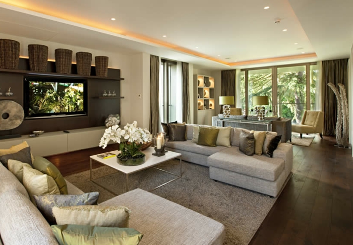 luxus-wohnzimmer-gläserne-wände-graues-möbel