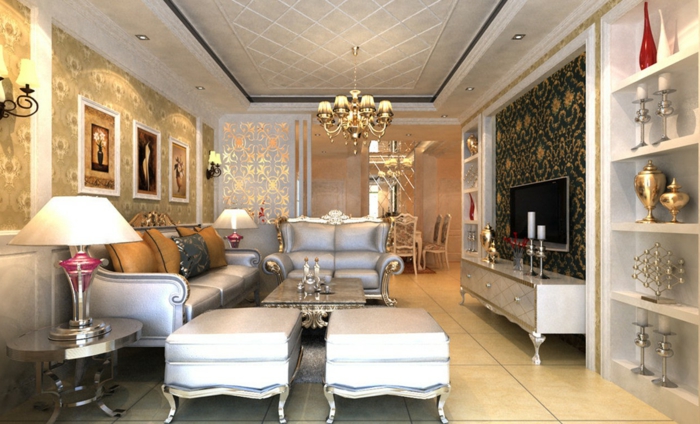 luxus-wohnzimmer-weiße-hocker-interessante-lampe