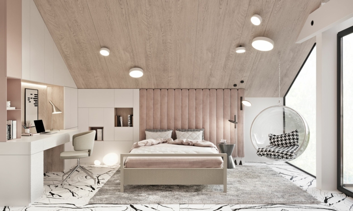 moderne luxus jugendzimmer dachschräge im zimmer minimalistische inneneinrichtung rougetöne kontrast