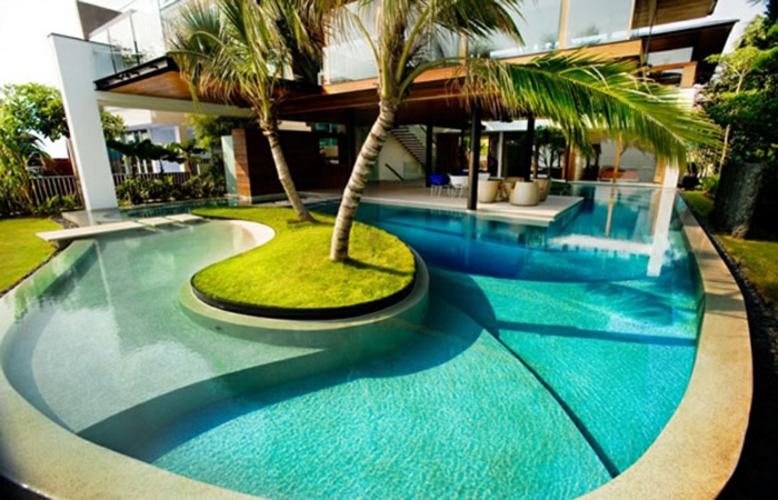 pool-bilder-schöne-grüne-palmen