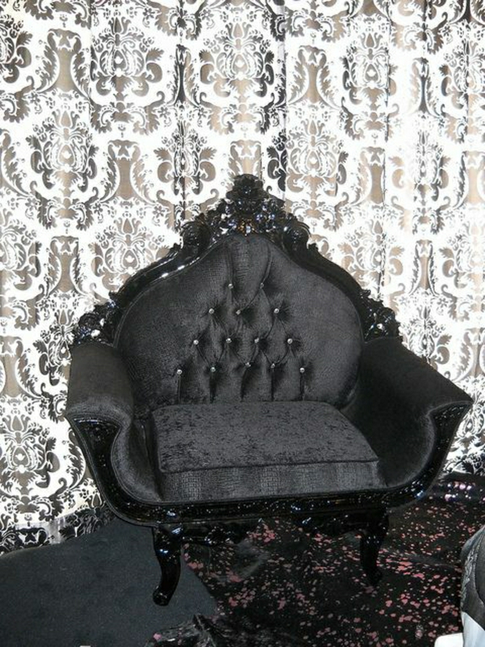 schwarz-weißer-Barock-Design-Tapete-Kaiser-Stuhl