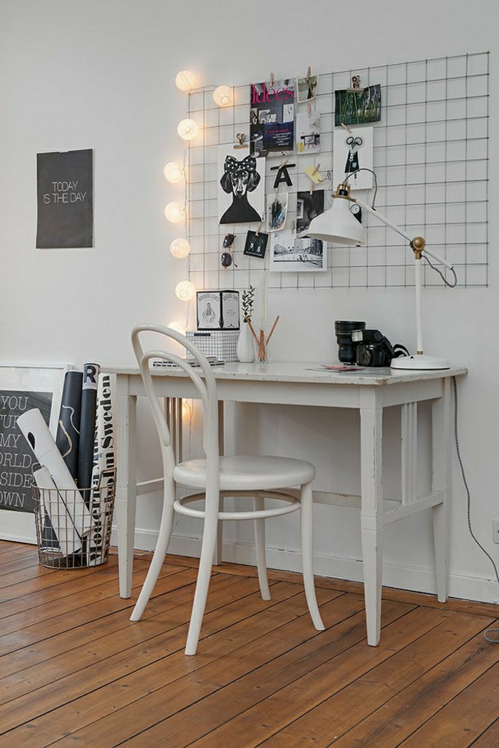 Arbeitszimmer-schwedisches-Design-weiß-Stuhl-vintage-Schreibtisch-Leselampe-Fotos-kleine.Papierlampen
